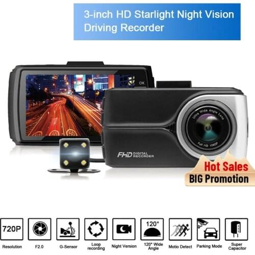 Car DVR Camera 3.0 Inch screen Dash Cam Dual Lens Night Vision Dash cam G-sensor Rear view camera Automatic camera