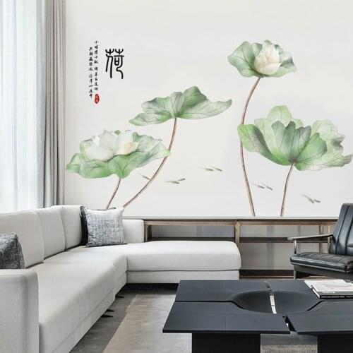 Large Chinese Style Lotus Wall Stickers Flowers Living Room Decoration Mural Sofa TV Corridor Backdrop Decal Poster Home Decor