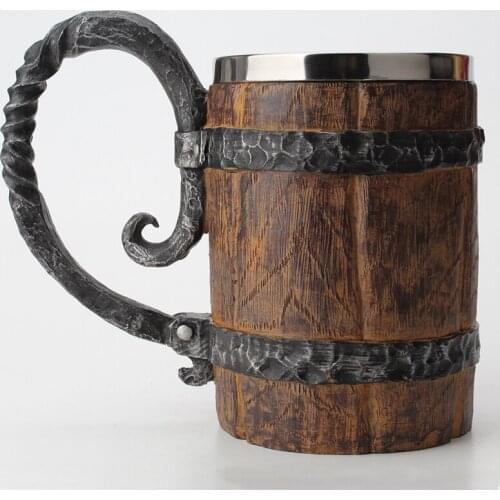 Wooden barrel Stainless Steel Resin 3D Beer Mug Goblet Game Tankard Coffee Cup Wine Glass Mugs BEST GOT Gift WF1109