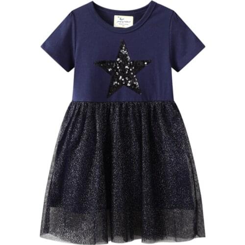 Jumping Meters Summer Star Beading Princess Tutu Lace Girls Dresses for 2021 Baby Clothing Hot Selling Birthday Wedding Dress