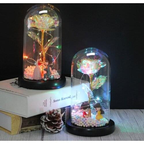 Dropshipping 2020 Galaxy Rose Flashing Flowers In Flask Glass Dome For Valentines Day Birthday Gifts Wedding Decoration