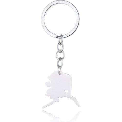 Elfin Alaska Map Key Chains AK Map Stainless Steel Bag Car Keychain Key Ring For Women Men Map Memorial Gift Jewellery