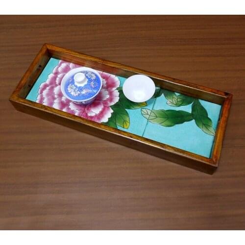 Porcelain board painting inlaid with old elm pallet solid wood narrow long strip thin desktop receiving decorative fruit plate