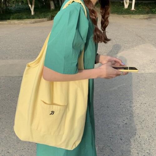 Women Canvas Tote Shopping Bag Fashion Korean Cotton Cloth Ladies Shoulder Shopper Bag Large Student Handbags Yellow Book Bag
