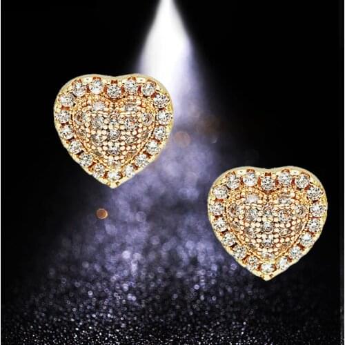 HUAMI 2021 Solid Heart Stud Earring Gold Silver Color AAA Zircon Simple Sweet Earrings for Women Jewelry Gift for Girlfriend