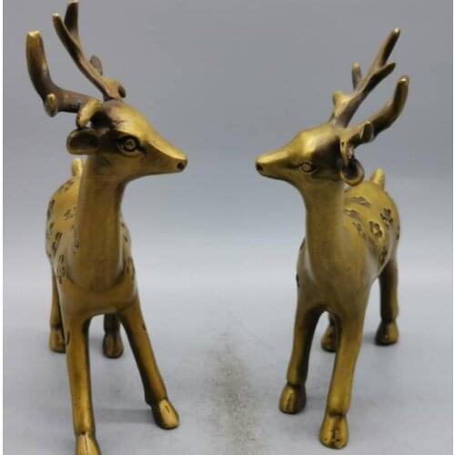 China brass Sika deer crafts statue A pair