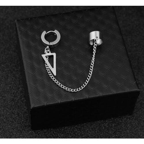 Ear clips for Men Women Fashion Stainless Steel Ear Chain Key Lock Blade Pendant Men Women Earring