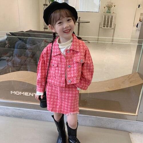 Girls Clothes Set Plaid Pattern Suit For Girls Jacket + Skirt Outfit For Girls Spring Autumn Tracksuit Kids