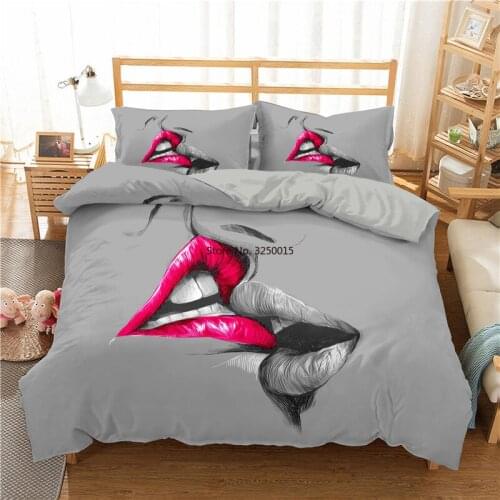 3D Bedding Set Kiss Sexy Lips Mouth Print Duvet Cover Set with Pillowcase Polyester Bed Set Home Textiles for Adults