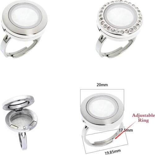 1PC 316L stainless steel ring 20mm round Locket Rings Floating magnetic Glass Locket Fashion Jewelrys