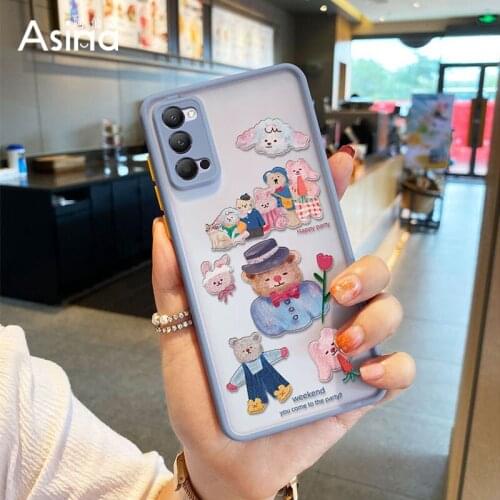 Girls Matte Transparent Case For OPPO Reno 2 3 4 5 Pro Cute Cartoon Hard PC Cover Bumper For Realme X7 Find X3 Lite Funda Capas