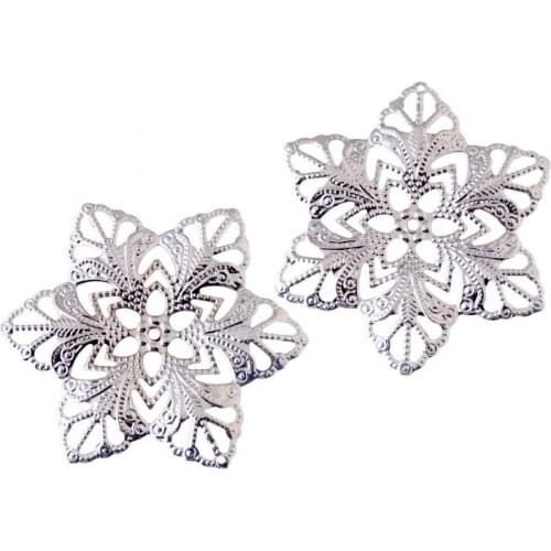 MIAOCHI Retail 5Pcs Filigree Flower Wraps Connectors Silver Tone Hollow Gift Decoration DIY 5.7cm x 5cm F0447