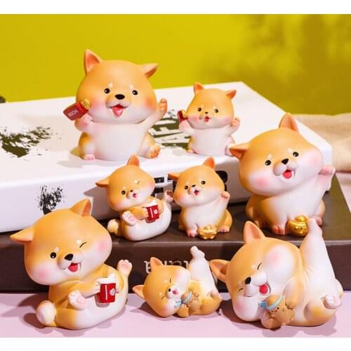 Cute Cartoon Japanese Cure Girl Heart Shiba Inu Mini Resin Ornament Creative Girl Table Decorations Kids Gift Resin Animal