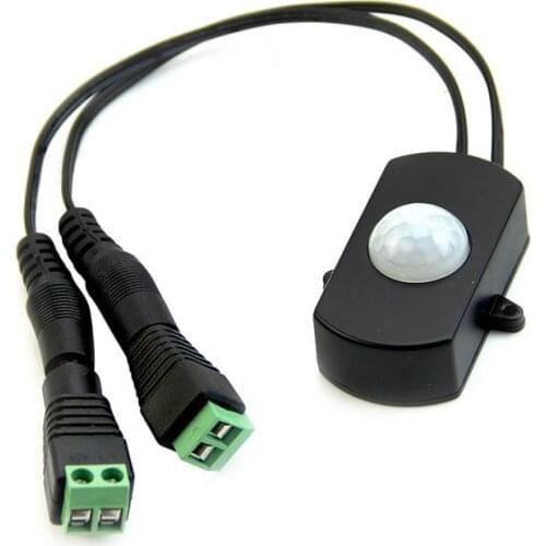 Mini 5A PIR Infrared Motion Sensor Detector Switch for LED Strip Light + Female Male DC Power Connector DC 5V-24V