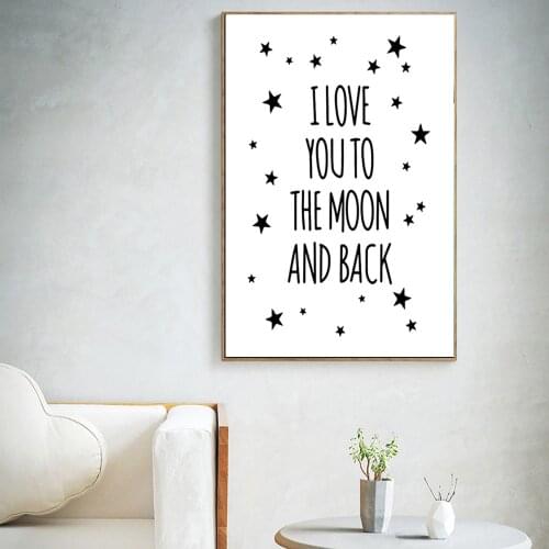 Morden Print I Love You To The Moon And Back Letter Canvas Painting Inspirational Motivational Wall Art Black Typography Poster