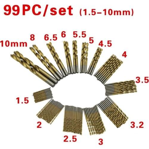 99pcs/Set Twist Drill Bit Set Saw Set HSS High Steel Titanium Coated Drill Woodworkin Tool 1.5-10mm For Cordless Screwdriver
