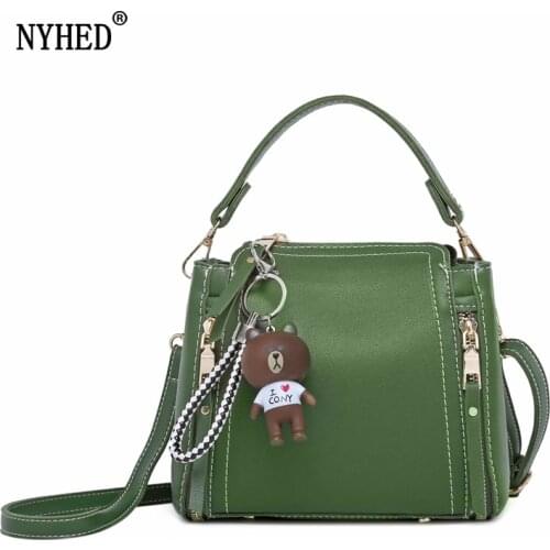 NYHED Women Fashion Bucket Handbags Quality Pu Zipper Shoulder Bags Cute Bear Patent
