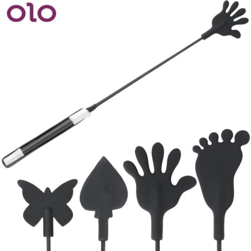 OLO PU Leather Flirting Slave Long Whip 55cm Long Handle Spanking Paddle Sex Toys For Women Couple SM Adult Games