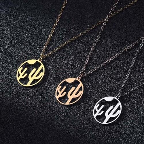 2021 Oval Desert Sunset Cactus Silhouette Cut Out Pendant Necklace Handmade Nature Inspired Jewelry