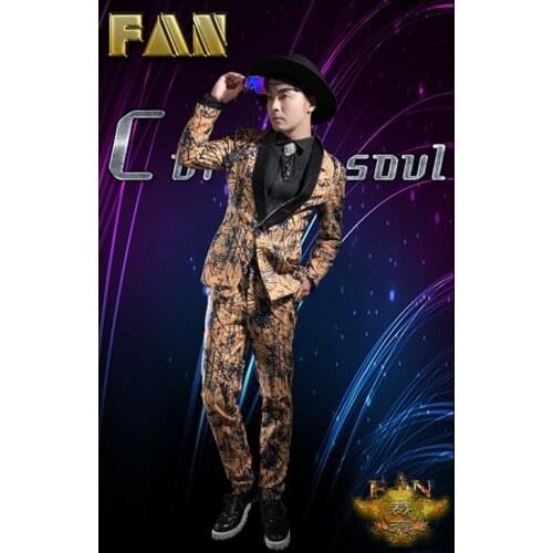 Hot bar nightclub male singer male DJ male host suit yellow suit costumes stage