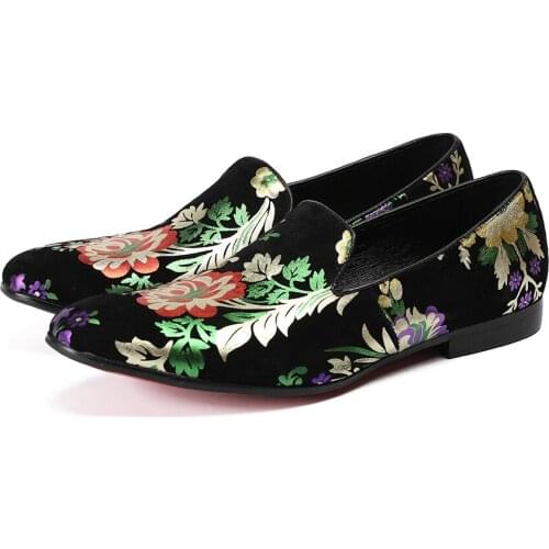 Western style printing floral causal smoking slipper loafers flats slipon prom shoes men elegant plus size13 outdoor oxfords