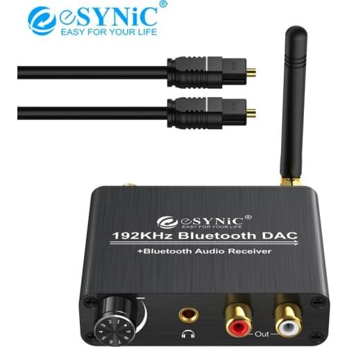 ESYNiC Digital To Analog Audio Converter With Volume Control Coaxial Toslink To RCA 3.5mm 192k DAC Bluetooth-Compatible Adapter