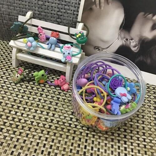 2020 New Cartoon 50 mixed girls hair accessories girl baby hair clip princess rubber band rope hair ring headgear box