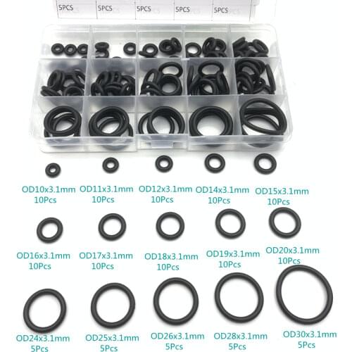 125pcs/Box Rubber O Ring Thickness 3.1mm Assortment Black O-Ring Seals Set Nitrile Washers High Quality For Car Gasket 15 Sizes