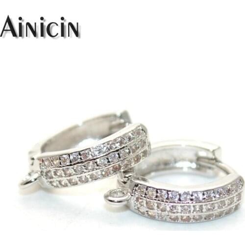 2pcs High Quality Hoop Earrings Silver Plating Copper CZ Rhinestone Round Earrings Hooks For Fine Jewelry Making Findings