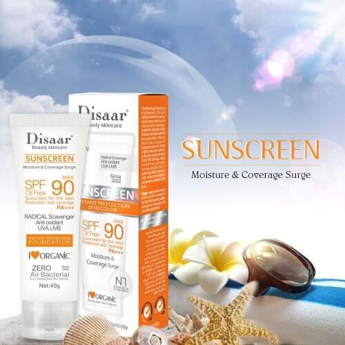 Disaar Beauty Skin Care Facial Sunscreen Cream Spf Max 90 Oil Free Radical Scavenger Anti Oxidant UVA/UVB 40g Sunblock