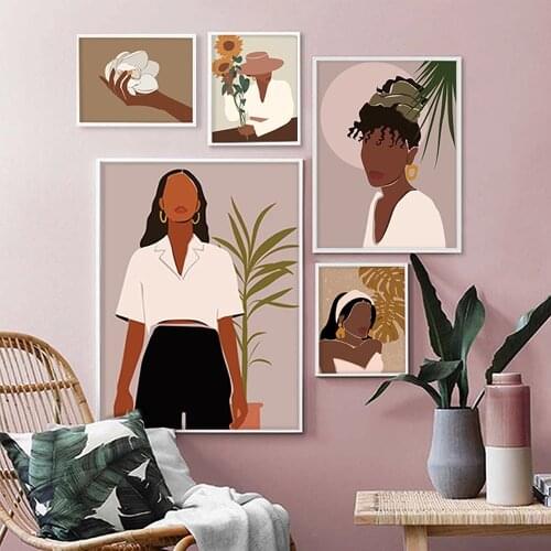Modern Fashion Canvas Painting Sexy Girl Poster and Print Wall Art Pictures For Living Room Home Decor Black Skin Woman No Frame