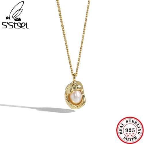 SSTEEL 925 Sterling Silver Necklaces And Pendant Gift For Women Gold Design Geometry Versatile Pearl Women Accessories Jewelry