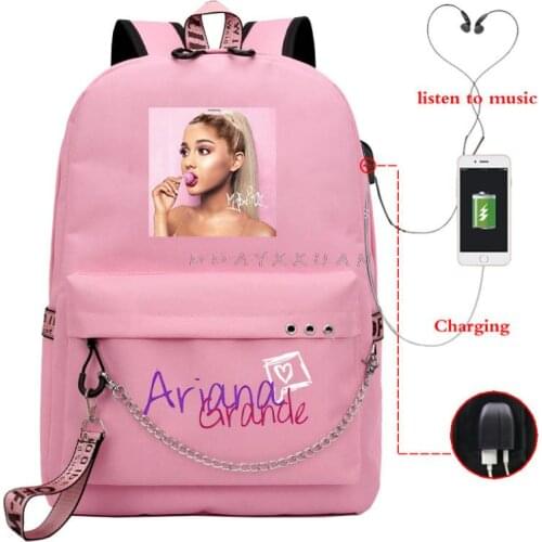 New Ariana Grande USB Boy Girl Kids Book School Bags Large Capacity Teenagers Student Schoolbags Women Men Travel Backpack