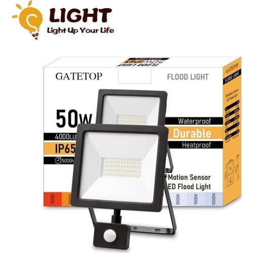 LED Floodlight 50W Motion Sensor Cold White Light 6000K Human Body Induction Water Proof Lamp with PIR Reflector