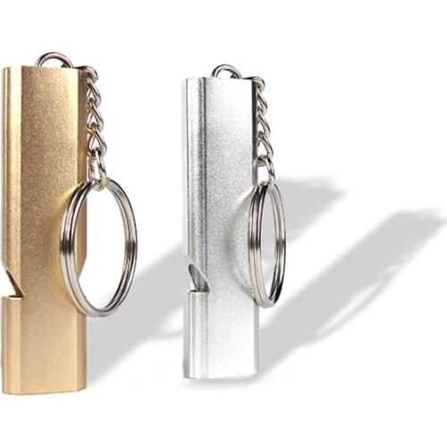 Emergency Survival Whistle Car Keychain Aluminum Outdoor Portable High Decibel Double Pipe Drive Safety Tools Random Color