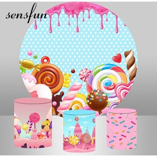 Candy Theme Round Circle Backdrop For Photo Studio Girls Birthday Party Dessert Table Photography Background Plinth Cover Custom