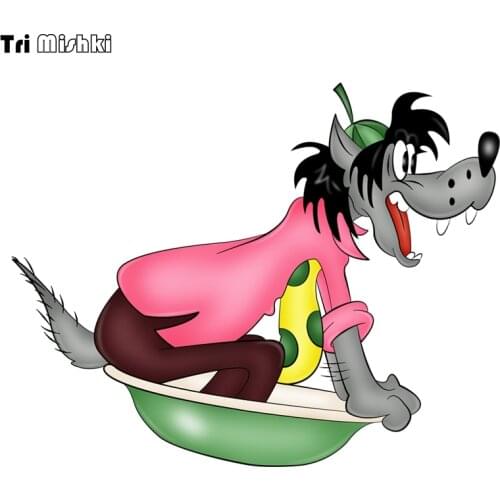Tri Mishki TRL642 13*16.5cm Wolf wait and see Russian cartoon car sticker funny PVC coloful Decals Motorcycle sticker