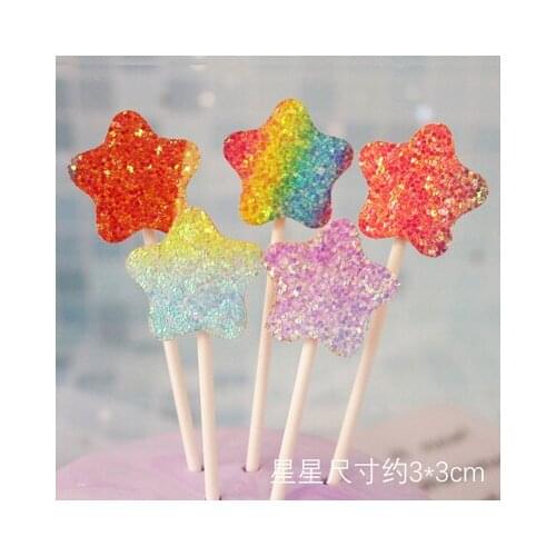 5 Pcs Glittering Cute Star Red Pink Cake Topper Cake Decoration For Kids Shower Birthday Party Wedding Favor Supply