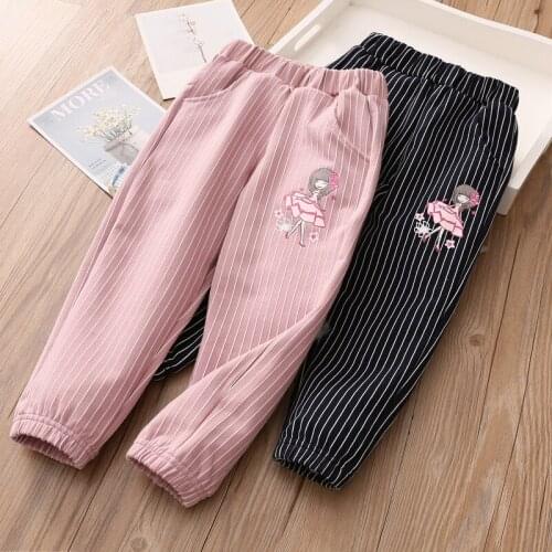 2020 Spring Autumn Baby Girls Casual Pants Childrens Loose Striped Pants Kids Sport Trousers Childrens Clothing Pants 2-9 Year