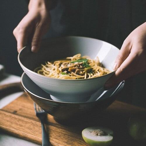 Japanese style ramen bowl ceramic large capacity soup rice salad bowl beef noodle bowl bamboo hat solid tableware