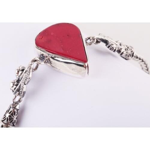 UM US JEWELRY Coral Gemstone 925 Sterling Silver Bracelet