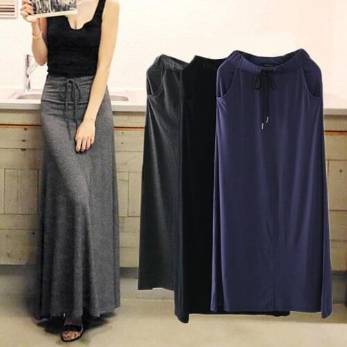 2020 Women Long Maxi Skirt High Waist Elastic Casual Party Skirt Solid Color Loose long skirts for women #32