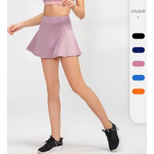 Women Tennis Skirts Sport Athletic Yoga Shorts Skirt Solid Color Anti Exposure Fitness High Waist Skirt Female Sportswear