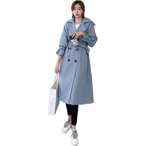 Mid-long Windbreaker Coat Women 2020 New Spring and Autumn High-end Slim Double-breasted Long Sleeve Trench Coat NS2153
