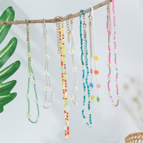 Beach Style Female Boho Bohemian Glass Beads Handmade Beaded Flower Chokers Necklaces For Women Girls Statement Jewelry Gift