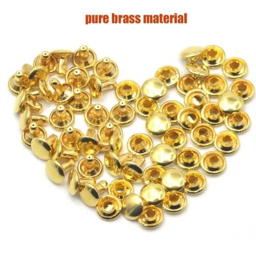 KALASO 50pcs Gold Brass Material Round Double Cap Rivet Stud Collision Nail Spike Rock Leathercraft Shoe Bag Belt Garment 8mm