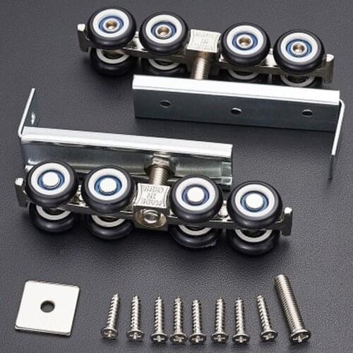 1 Pair/set Cold Rolled Steel Sliding Wooden Door Closet Hardware Kit Door Wheels Roller 8 Wheels Hangers Roller