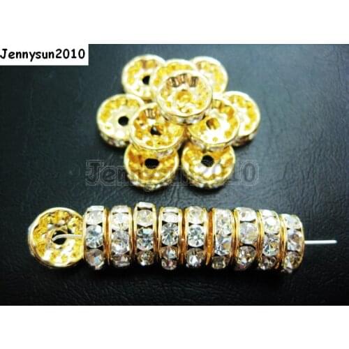 200pcs/lot 7mm Top Quality Czech Crystal Clear Rhinestone Pave Rondelle Metal Spacer Loose Beads Jewelry Making