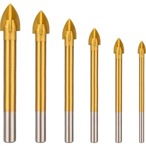 6PCS 4-12mm Carbide Tile Glass Cross Spear Head Drill Round Straight Shank Cutting Edge Cutter Drilling for Ceramic