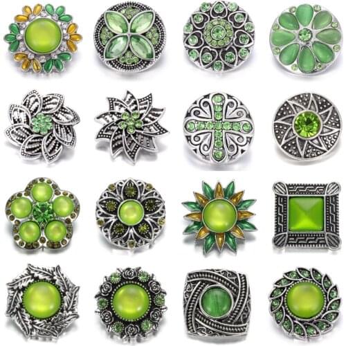 6pcs/lot New Arrival Green 18mm Metal Snap Buttons Jewelry Fit 18mm Snap Bracelets Bangles Women Button Jewelry